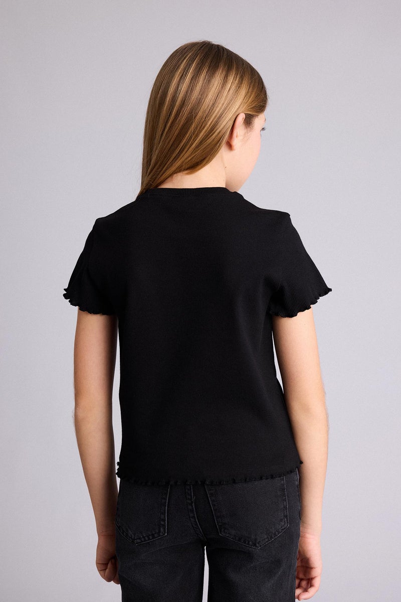 ديفاكتو تيشيرت بناتي نص كم مضلع بطبعة شعار سليم فيت - Image 5